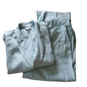 J Jill Love Linen Stretch Blend Light Blue Wide Leg Pant Suit Large